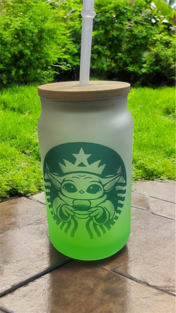 Vaso Mug De Vidrio Para Sublimación Con Tapa De Bambú 16 oz