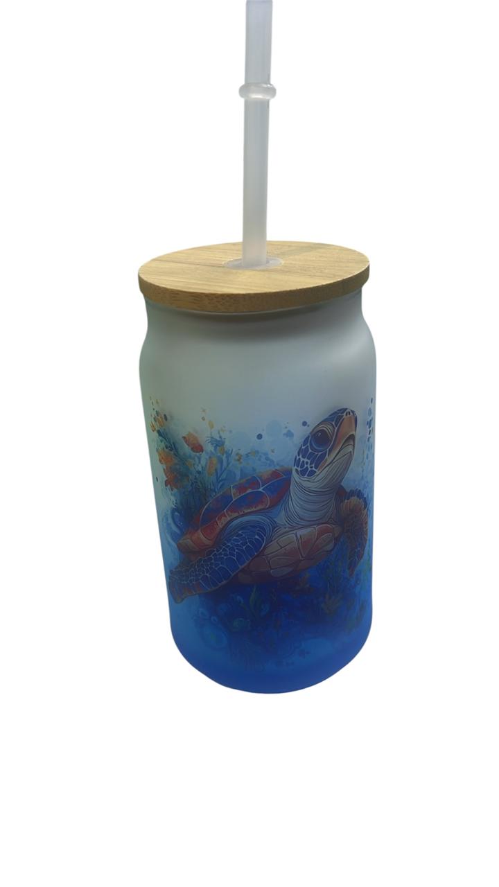 Vaso Mug De Vidrio Para Sublimación Con Tapa De Bambú 16 oz