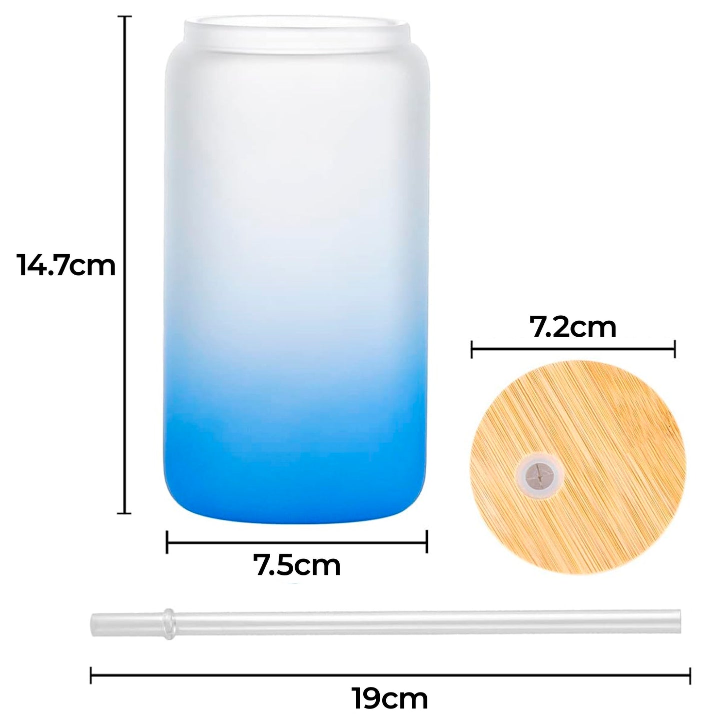 Vaso Mug De Vidrio Para Sublimación Con Tapa De Bambú 16 oz