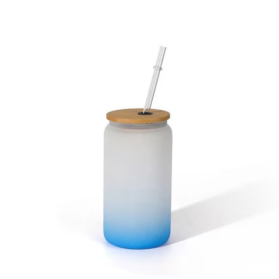 Vaso pavonado con tapa de bambú y sorbete para sublimar