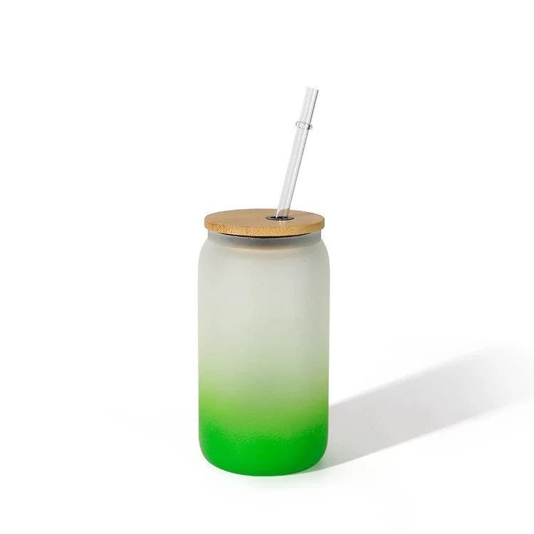 Vaso pavonado con tapa de bambú y sorbete para sublimar