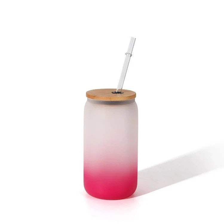 Vaso pavonado con tapa de bambú y sorbete para sublimar
