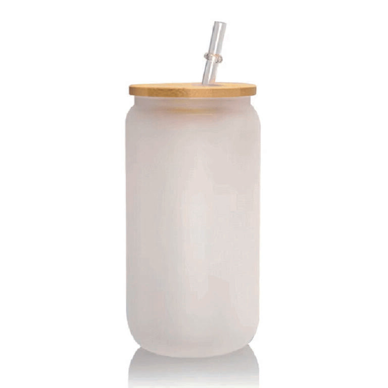 Vaso de vidrio pavonado con tapa de bambú y sorbete para sublimar