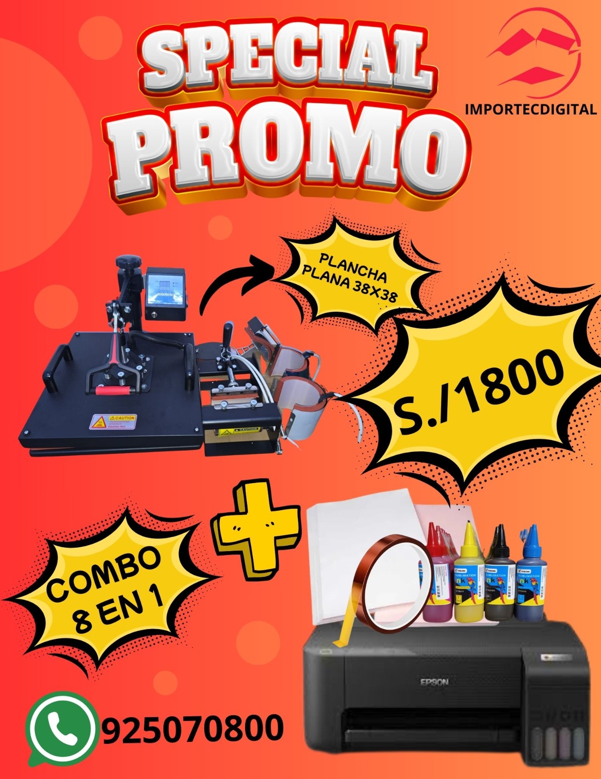 Kit de sublimación multifuncional 8 en 1 con plancha 38x38cm