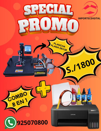 Kit de sublimación multifuncional 8 en 1 con plancha 38x38cm