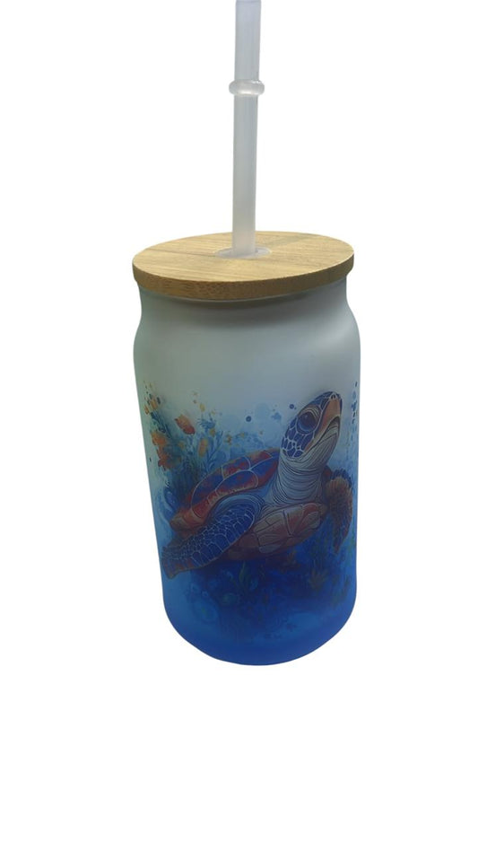 Vaso Mug De Vidrio Para Sublimación Con Tapa De Bambú 16 oz