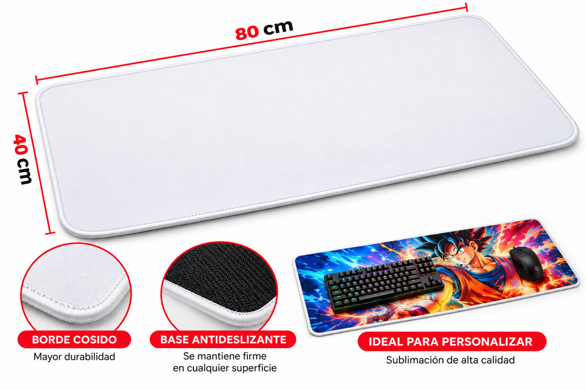 Mousepad gamer para sublimar 80x40 con bordes cosidos