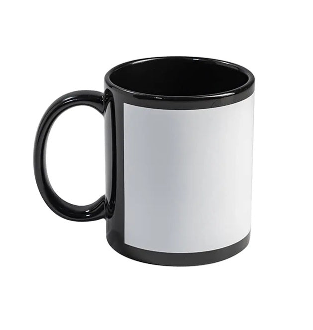 Taza Negra con Ventana blanca para sublimar de 11 Oz Incluye cajita