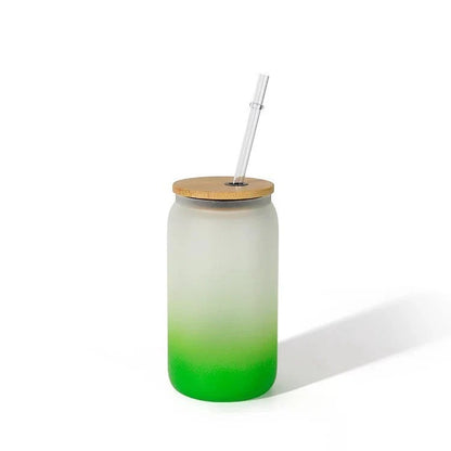 Vaso pavonado con tapa de bambú y sorbete para sublimar