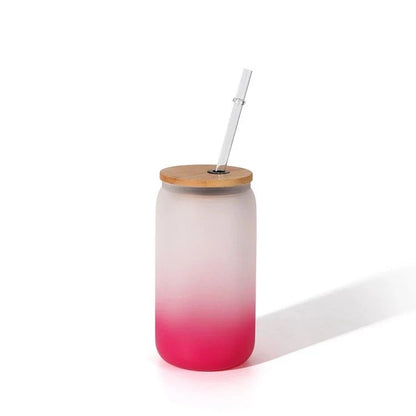 Vaso pavonado con tapa de bambú y sorbete para sublimar