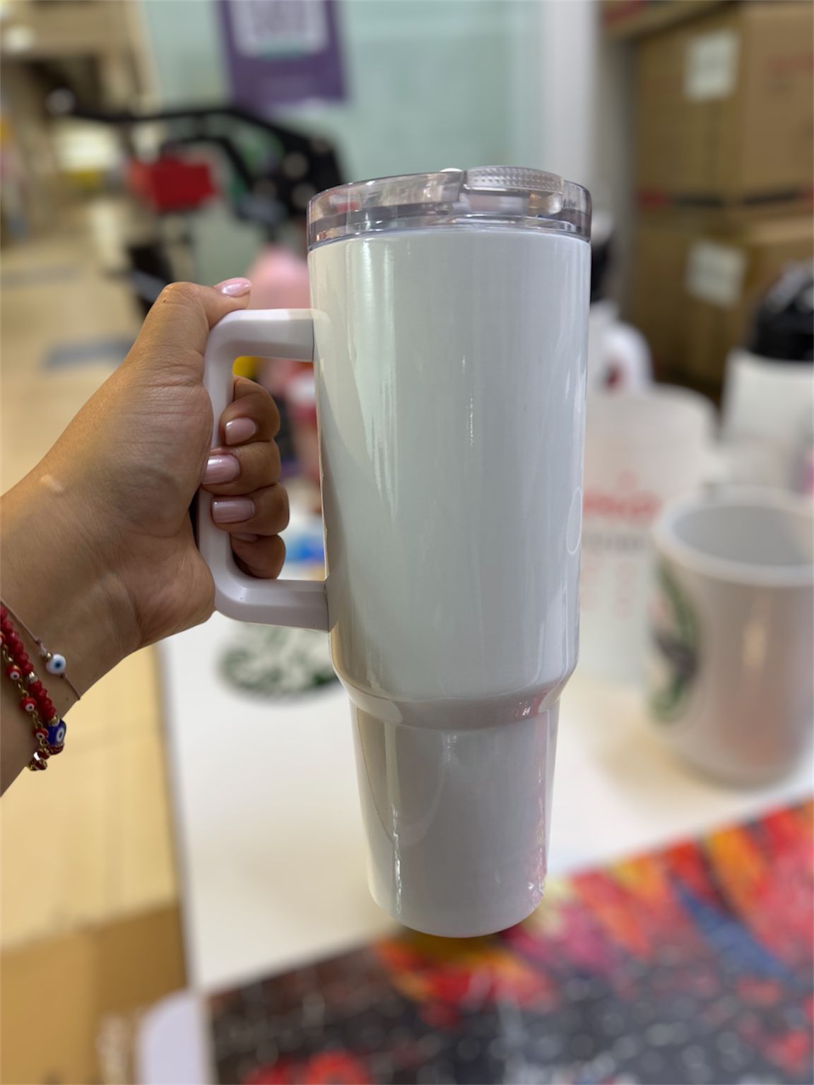 Vaso tipo Stanley 40 oz  Térmico de Acero Inoxidable con Sorbete BLANCO SUBLIMABLE con Tapa Antiderrame
