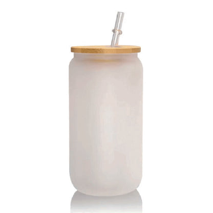 Vaso de vidrio pavonado con tapa de bambú y sorbete para sublimar