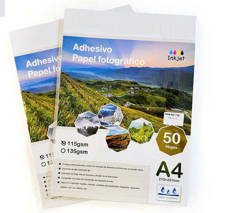 Papel Fotografico Adhesivo de 115gr paquete de 50 hojas