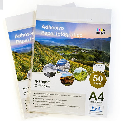 Papel Fotografico Adhesivo de 115gr paquete de 50 hojas
