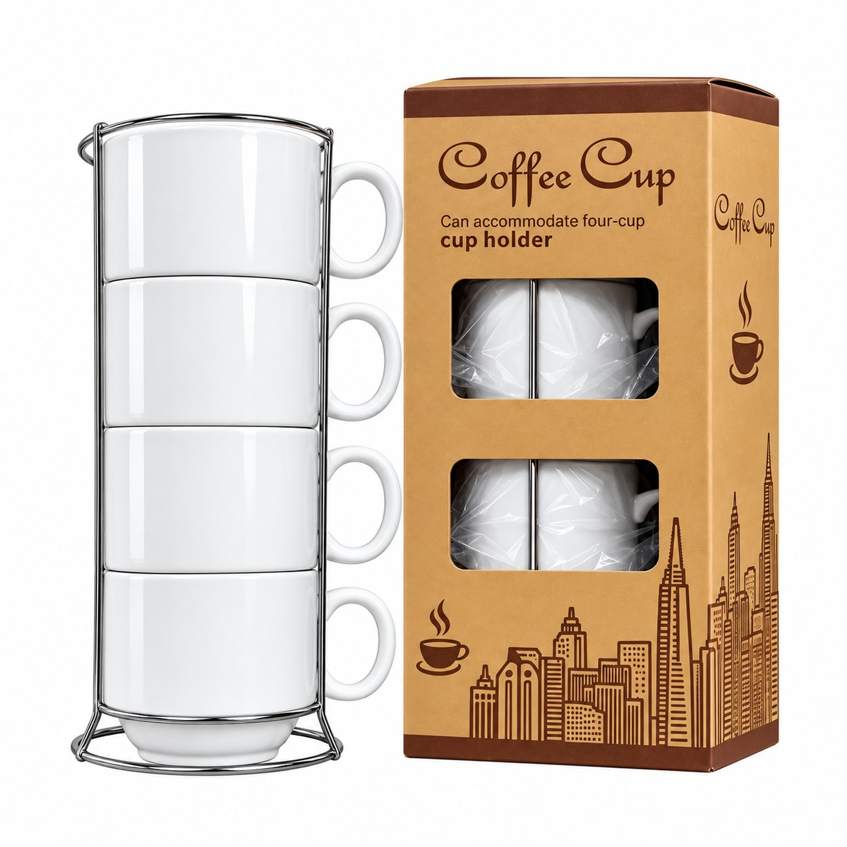 Taza de Café Apilable sublimable x4 con Caja